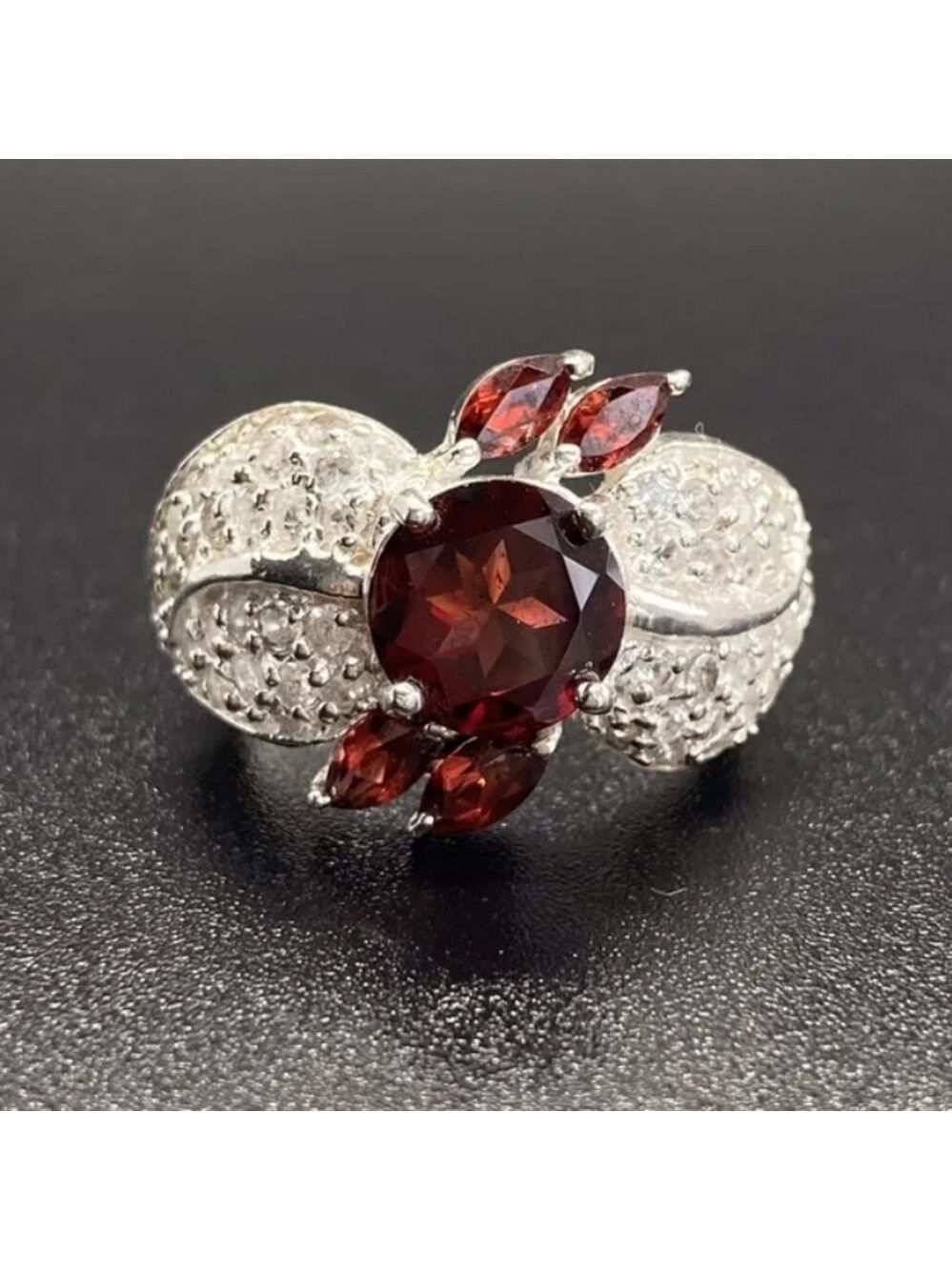Garnet & White Topaz Sterling Silver Cocktail Ring - Picture 1 of 9